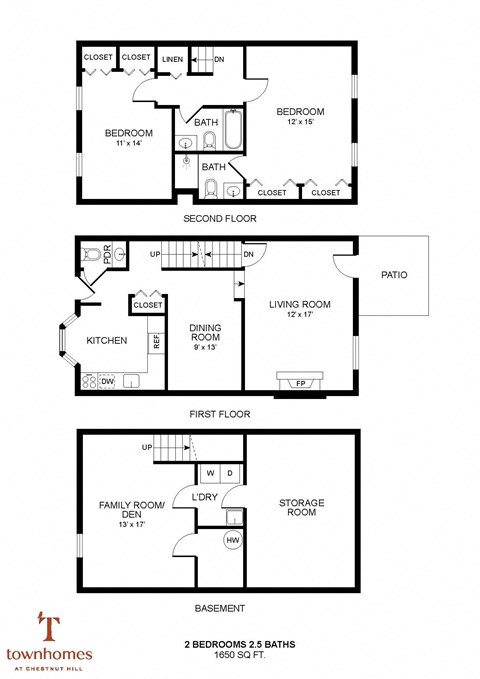 2 Bed 2.5 Bath Floor Plan at Chestnut Hill Village, Philadelphia, Pennsylvania